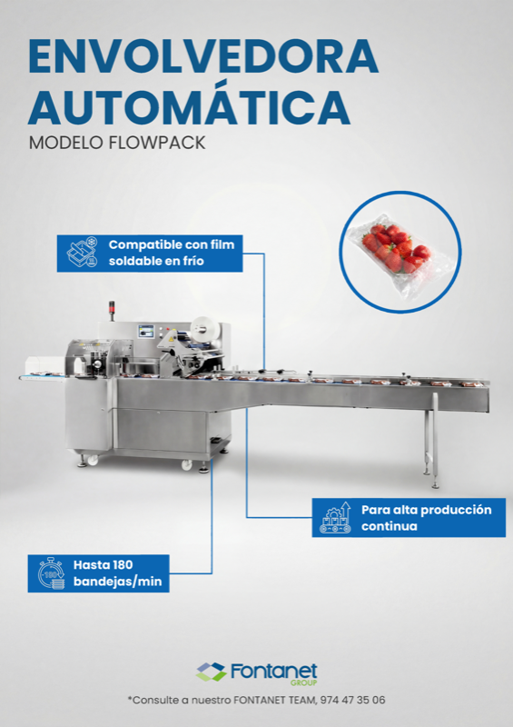 Envolvedora Automática FlowPack - Envolvedora flowpack horizontal para flujo continuo Envolvedora Automática FlowPack - Envolvedoras Flowpack para industria de bollería y panadería industrial | Maquinaria industrial Fontanet Group